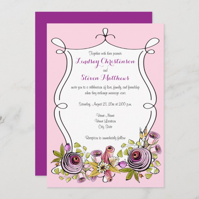 Whimsical Wedding Einladung | Aquarell Florals (Vorne/Hinten)