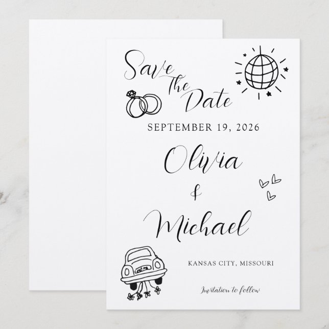 Whimsical Wedding Einladung mit spielerischen Icon (Vorne/Hinten)