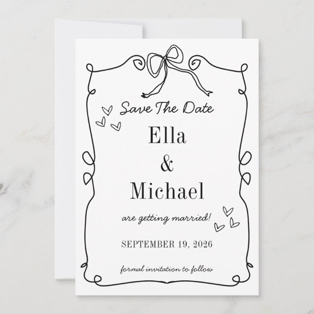 Whimsical Wedding Einladungen mit handgezogenem Bo (Vorderseite)