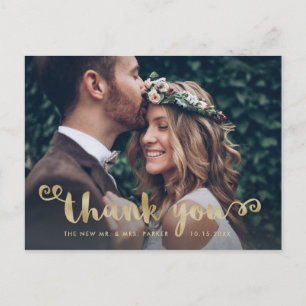 Whimsical Wedding Foto Imitate Gold Script Vielen  Postkarte