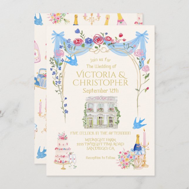 Whimsical Wedding French Chateau Mansion Einladung (Vorne/Hinten)