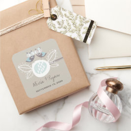 Whimsical Wedding Niedliche Owls auf zweischaliger Quadratischer Aufkleber