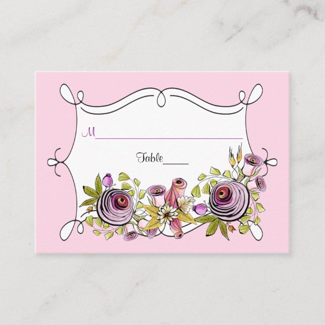 Whimsical Wedding Platzkarte | Aquarell Florals (Vorderseite)