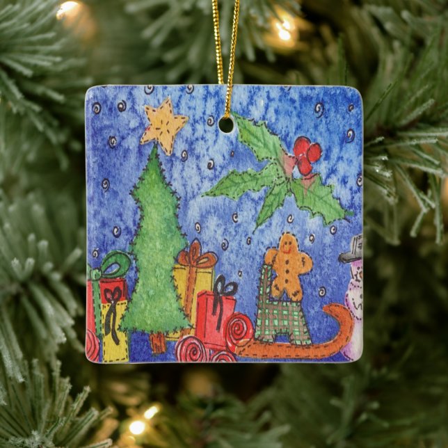 Whimsical Weihnachten Cheer Aquarellmalerei Keramikornament (Baum)