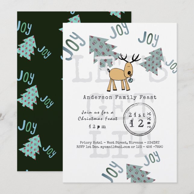 Whimsical Weihnachts-Party Lasse LIT Rustikal Einladung (Vorne/Hinten)