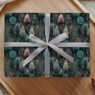 Whimsical Weihnachtsbäume in grün und blau Geschen Geschenkpapier