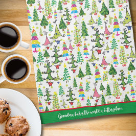 Whimsical Weihnachtsbaumen Grünes Oma Zitat Geschirrtuch