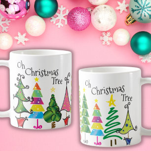 Whimsical Weihnachtsbaumen Pink Green Blue Script Kaffeetasse