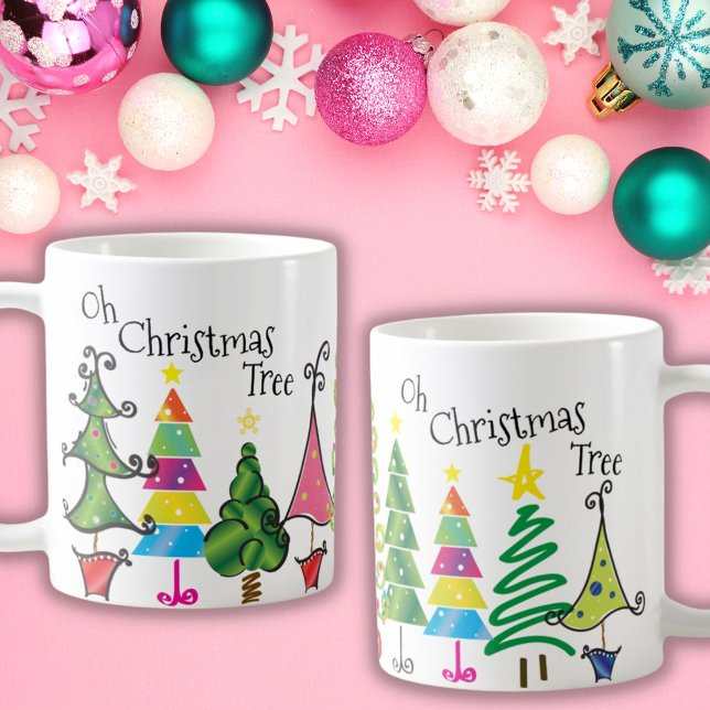 Whimsical Weihnachtsbaumen Pink Green Blue Script Kaffeetasse (Von Creator hochgeladen)