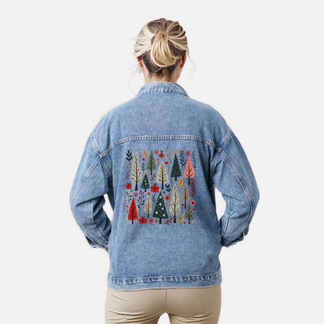 Whimsical Weihnachtsbaumwald Jeansjacke (Modell)