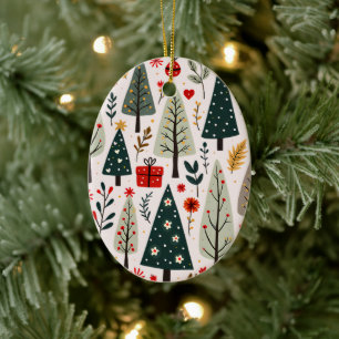 Whimsical Weihnachtsbaumwald Keramik Ornament