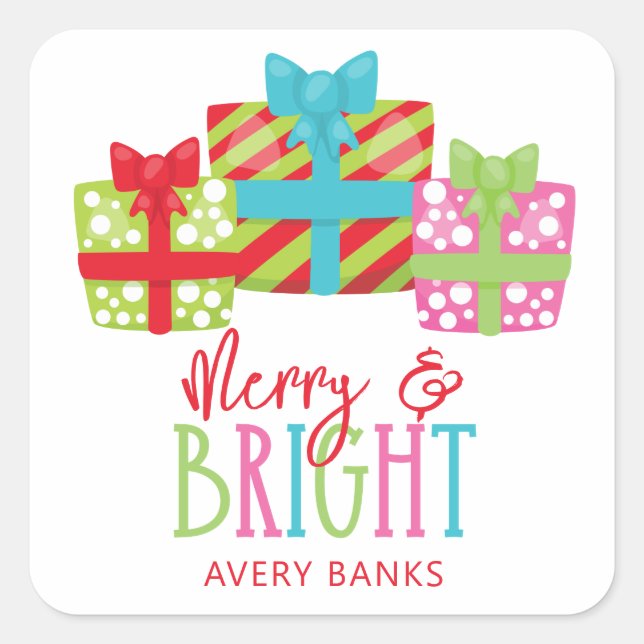 Whimsical Weihnachtsgeschenke Quadratischer Aufkleber (Vorderseite)