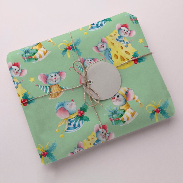 Whimsical Weihnachtsmäuse Minze Green Geschenkpapier (Von Creator hochgeladen)