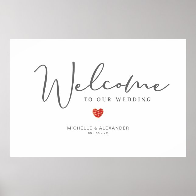 Whimsical Welcome Guests Wedding Red Heart Sign Poster (Vorne)