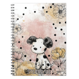 Whimsical Welpen-Blumen-Aquarell-Kunst (2) Notizblock