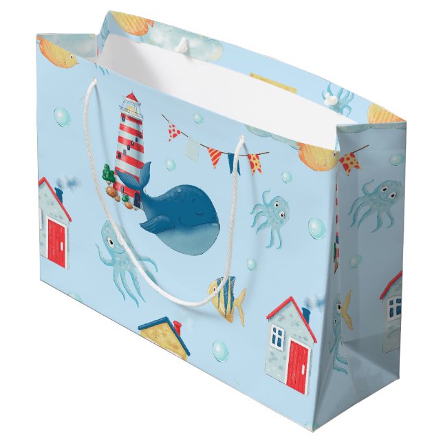 Whimsical Whale Große Geschenktüte (Rückseite Schrägansicht)