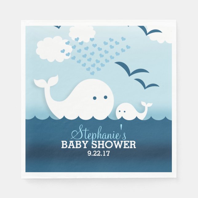 Whimsical Whales (Junge) Babydusche Serviette (Vorderseite)