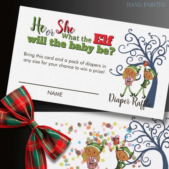 Whimsical What the Elf Gender Reveal Diaper Raffle Begleitkarte (Whimsical What the Elf Gender Reveal Diaper Raffle Enclosure Card)