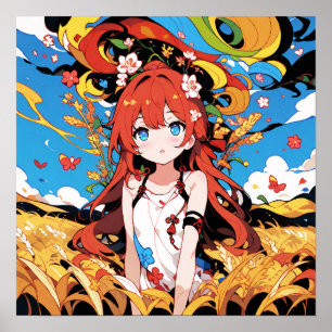 Whimsical Wheat Field Girl Poster