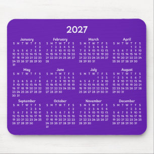 Whimsical White 2027 Kalender auf Lila Mousepad