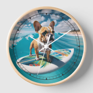 Whimsical White and Tan Surfing French Bulldog Uhr