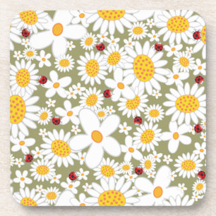 Whimsical White Daisies Ladybugs Blume Cork Coas Getränkeuntersetzer