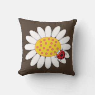 Whimsical White Daisies Red Ladybugs Spring Blume Kissen