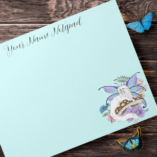 Whimsical White Feenkatze Blaue Pilz Fantasie Notizblock