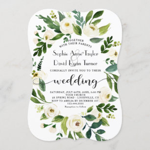 Whimsical White Floral Wreath Handwriting Wedding Einladung