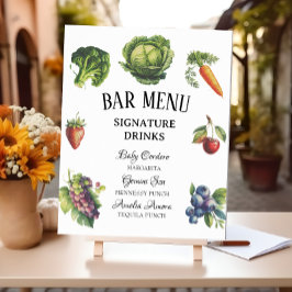 Whimsical White Garden Baby Dusche Bar Menu Poster