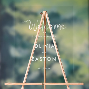 Whimsical White Handwriting Wedding Welcome Acrylschild