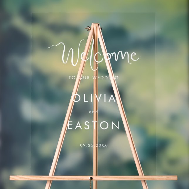 Whimsical White Handwriting Wedding Welcome Acrylschild (Neutral)
