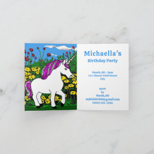 Whimsical White Lila Birthday Unicorn Einladung