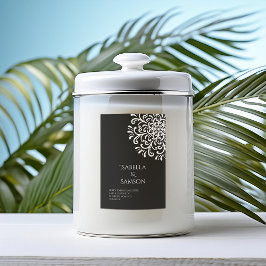 Whimsical White on Black Blüh Candle Label Lebensmitteletikett