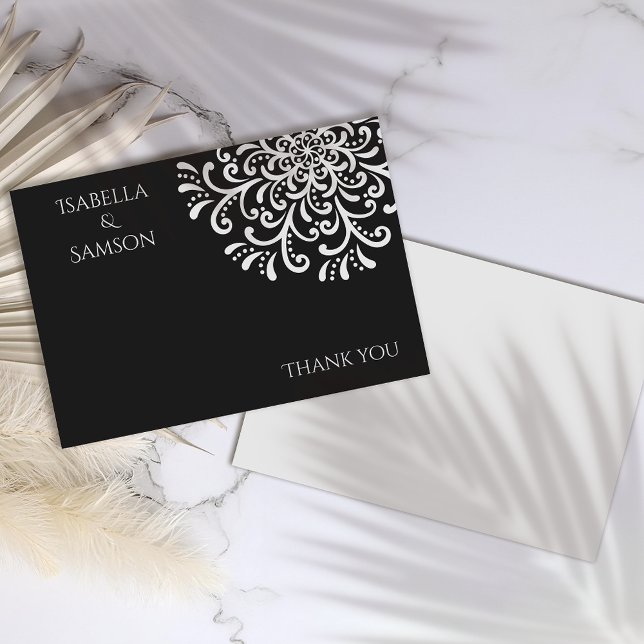 Whimsical White on Black Blüh Danke Karte (Von Creator hochgeladen)