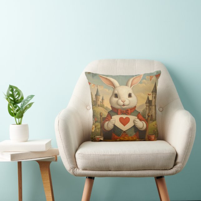 Whimsical White Rabbit Hearts Enchanted Wonderland Kissen (Stuhl )