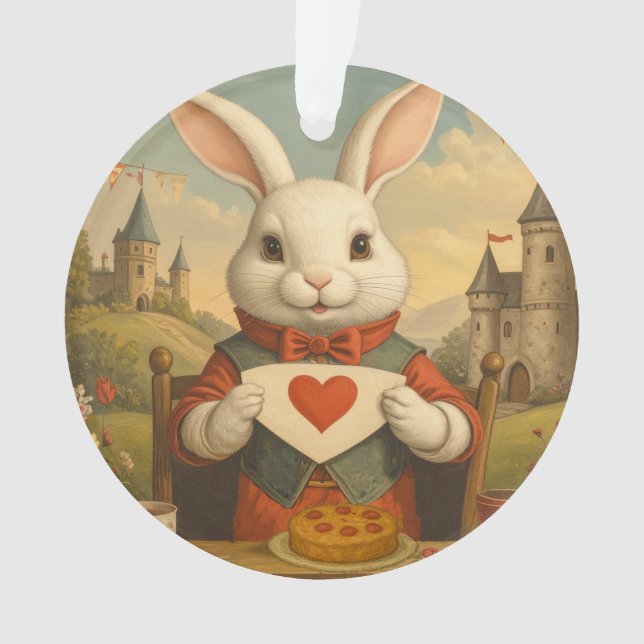 Whimsical White Rabbit Hearts Enchanted Wonderland Ornament (Vorderseite)