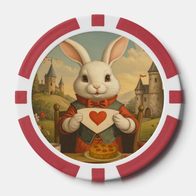 Whimsical White Rabbit Hearts Enchanted Wonderland Pokerchips (Vorderseite)