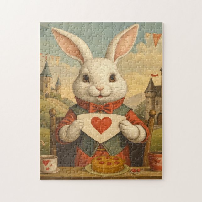 Whimsical White Rabbit Hearts Enchanted Wonderland Puzzle (Vertikal)