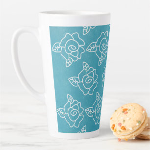 Whimsical White Roses HandGezeichnet Blumentürkis Milchtasse