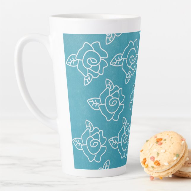 Whimsical White Roses HandGezeichnet Blumentürkis Milchtasse (Beispiel)