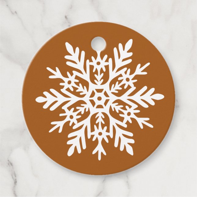 Whimsical White Snowflake Burnt Orange Holiday Geschenkanhänger (Vorderseite)