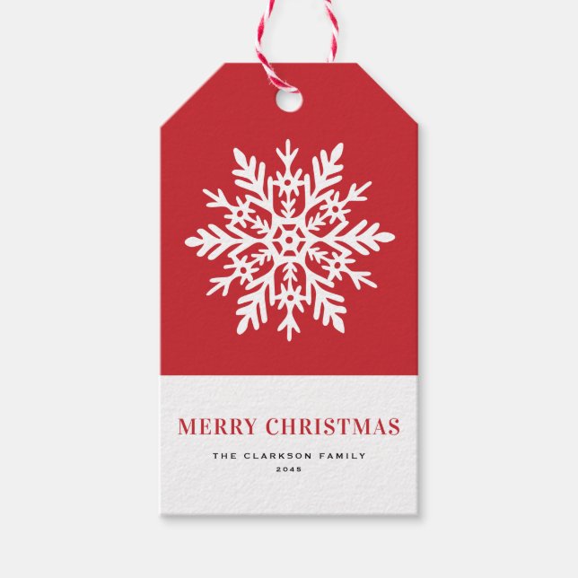 Whimsical White Snowflake Red Christmas Geschenkanhänger (Vorderseite)
