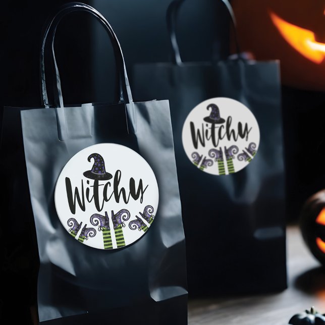 Whimsical Wicked Hexy Halloween Runder Aufkleber (Whimsical Wicked Witchy Witch Halloween Classic Round Sticker)