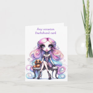 Whimsical Wide Eye Girl and Dackel Card Karte
