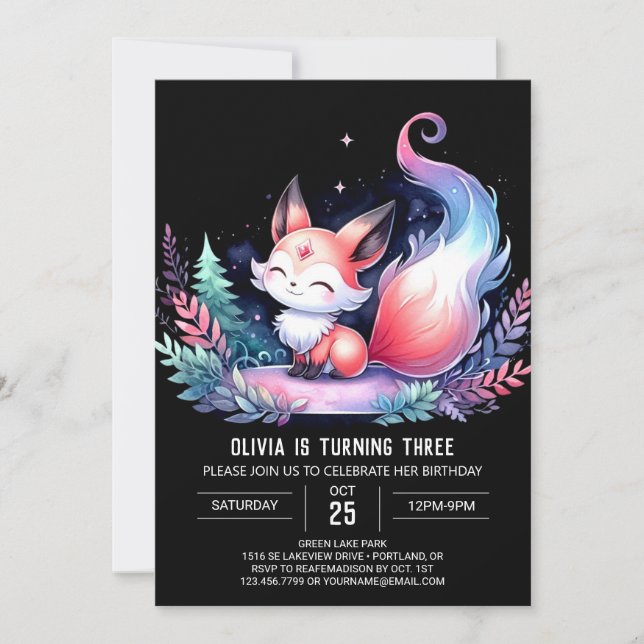 Whimsical Wild Fox Geburtstag digital Einladung (Vorderseite)