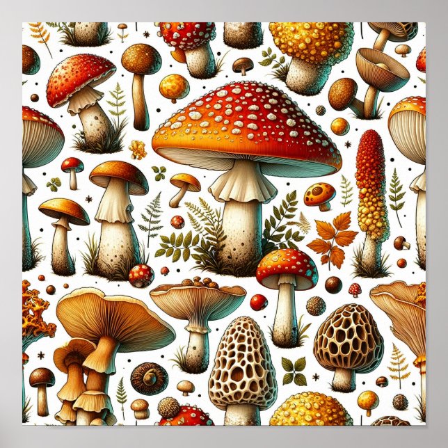 Whimsical Wild Mushrooms Poster (Vorne)