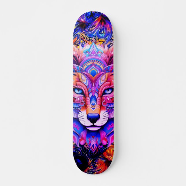 Whimsical Wild Wolf Abstrakt Art Skateboard Deck (Vorne)