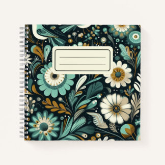 Whimsical Wildblume & Bird Notebook - Aquamarin Dr Notizbuch