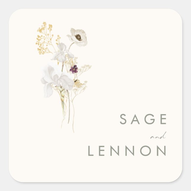 Whimsical Wildblume Bouquet | Elfenbeinumschlag Quadratischer Aufkleber (Vorderseite)